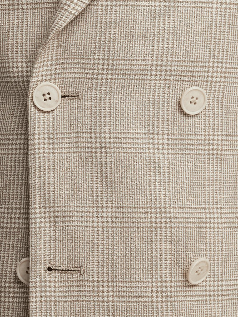 Linen Blend Plaid Double Breasted Peak Lapel Suit Jacket - Tan - Image 5