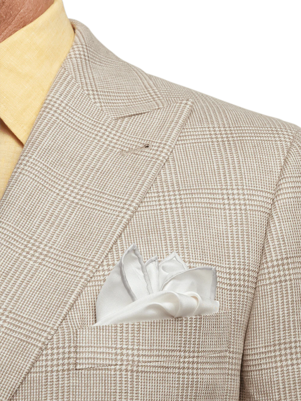 Linen Blend Plaid Double Breasted Peak Lapel Suit Jacket - Tan - Image 6
