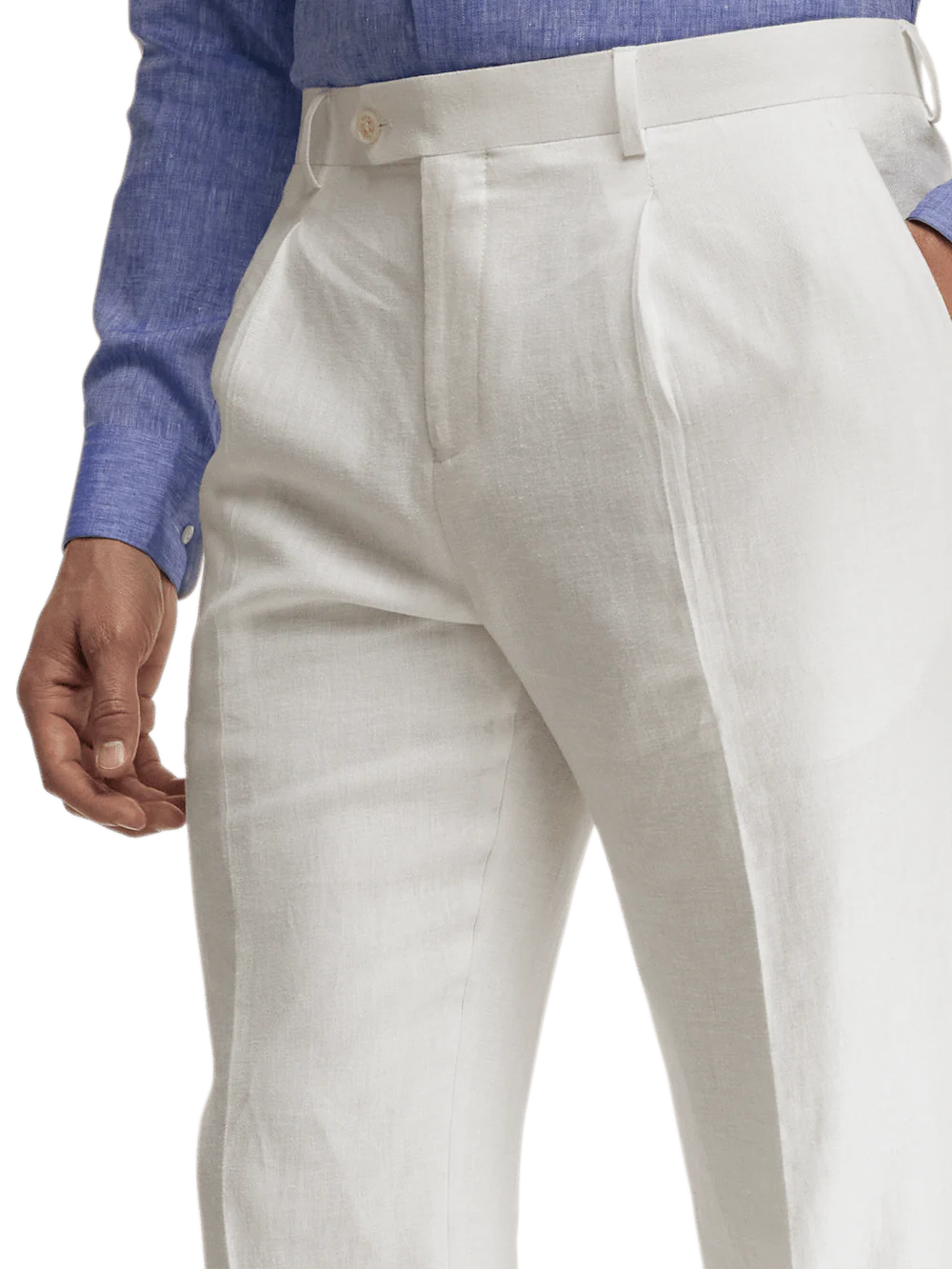 Linen Blend Single Pleat Suit Pants - White - Image 5