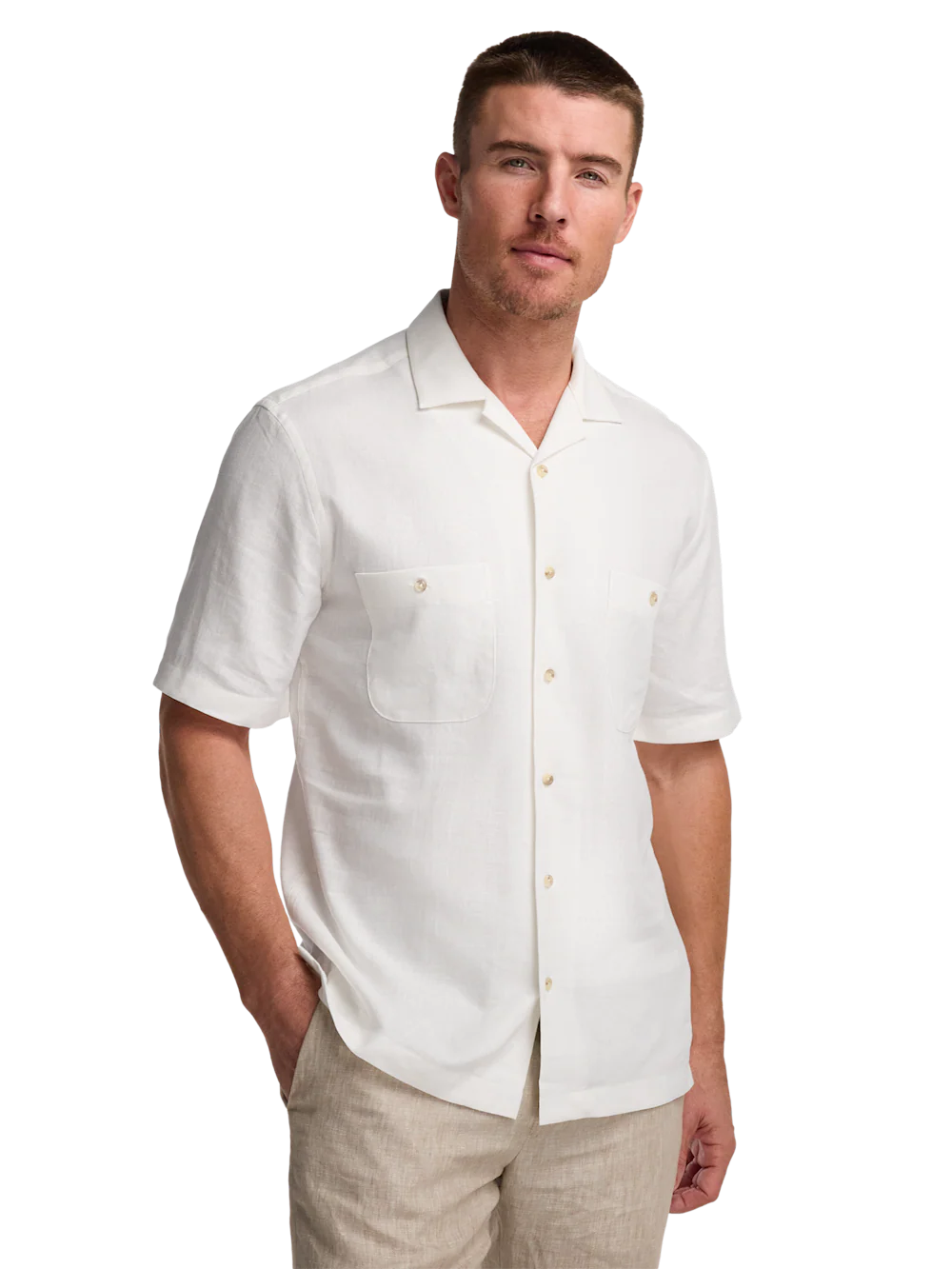 Linen Blend Solid Casual Shirt - White - Image 2