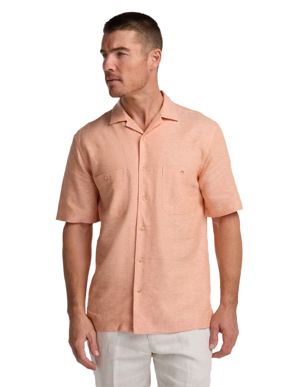 Linen Blend Solid Casual Shirt - Light Coral - Image 2