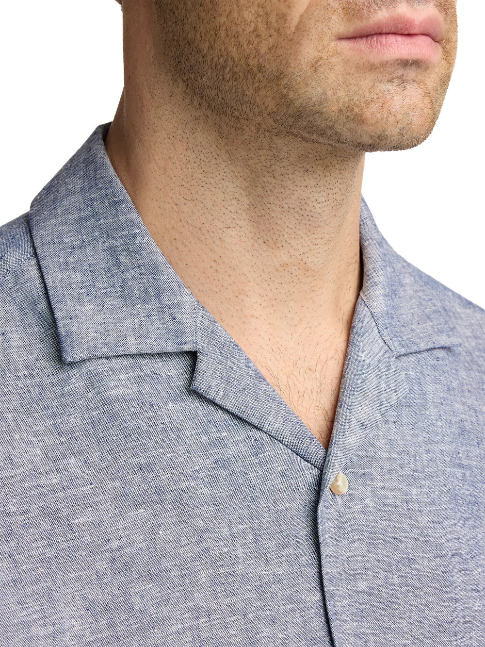 Linen Blend Solid Casual Shirt - Blue - Image 3