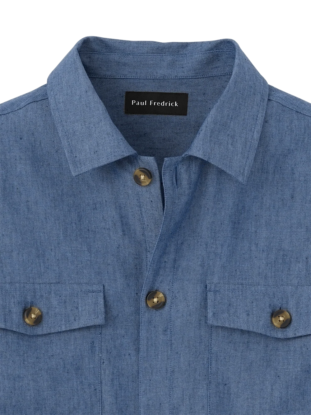 Linen Blend Solid Overshirt - Blue - Image 6