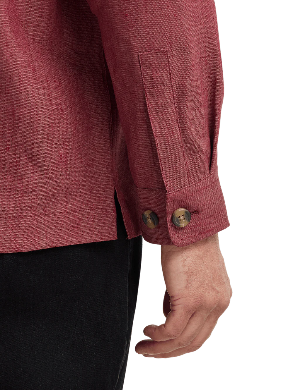 Linen Blend Solid Overshirt - Burgundy - Image 4