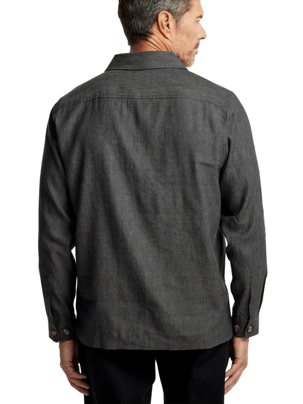 Linen Blend Solid Overshirt - Charcoal - Image 5