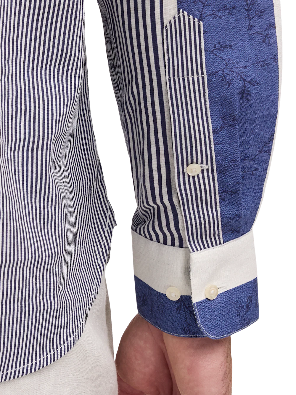 Linen Blend Stripe Casual Shirt - Blue/white - Image 4