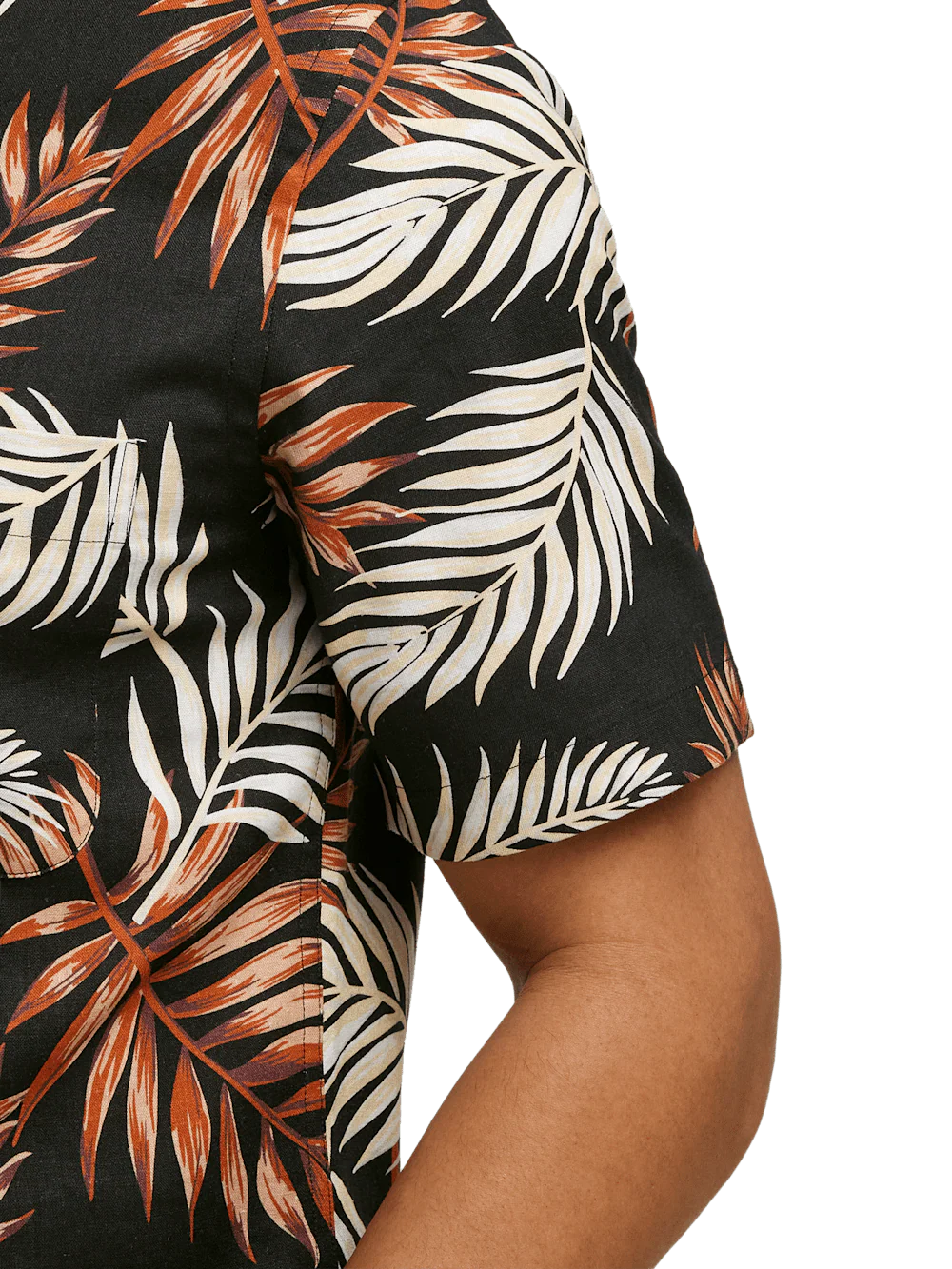 Linen Blend Tropical Print Casual Shirt - Black Multi - Image 4
