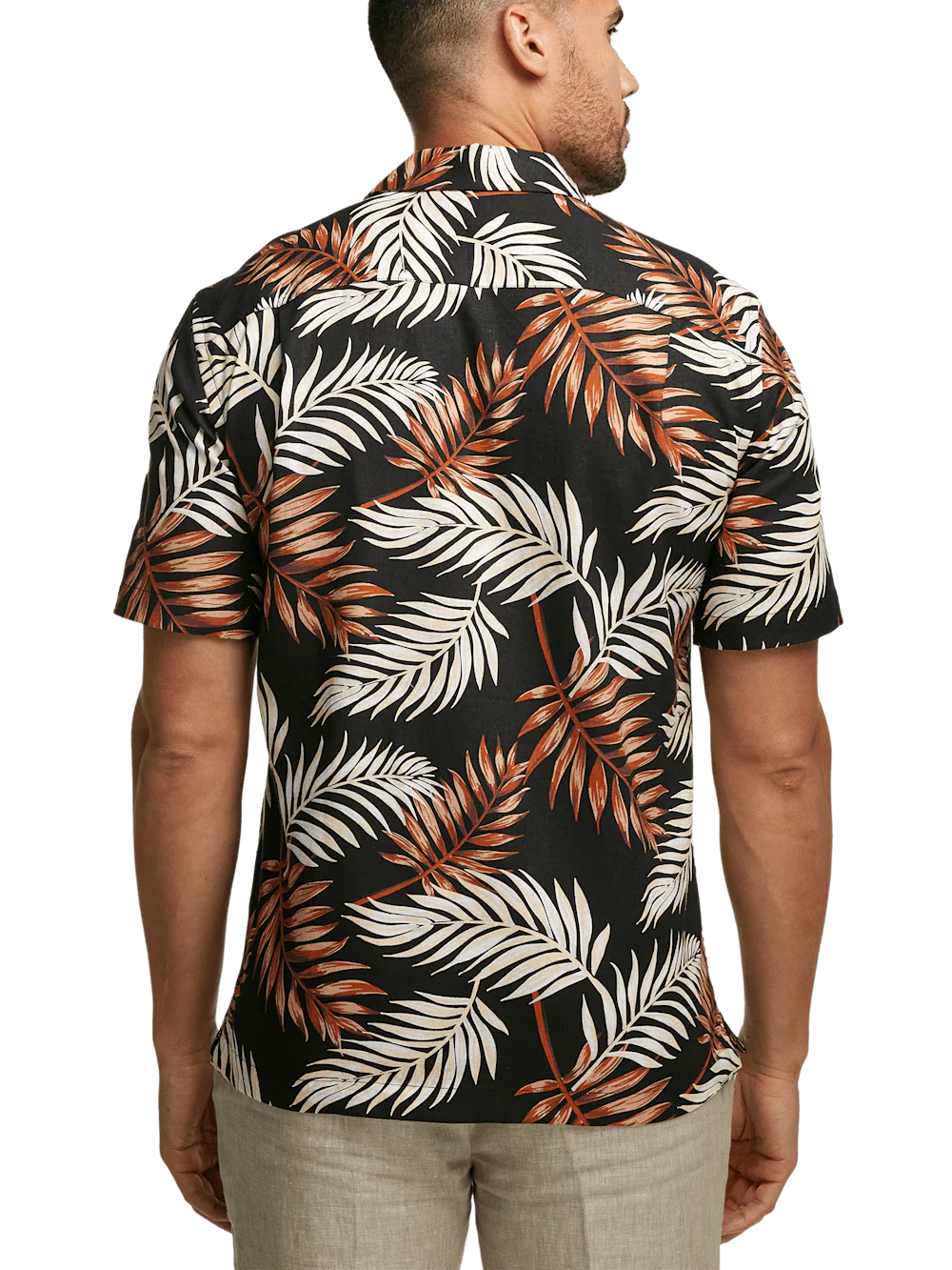 Linen Blend Tropical Print Casual Shirt - Black Multi - Image 5
