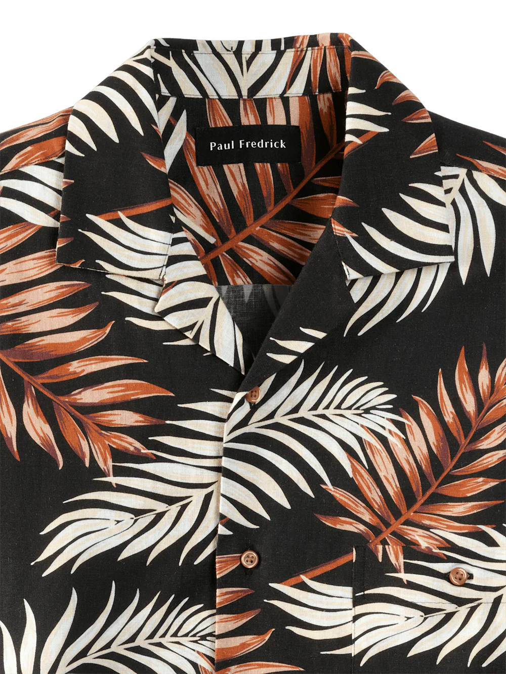 Linen Blend Tropical Print Casual Shirt - Black Multi - Image 6