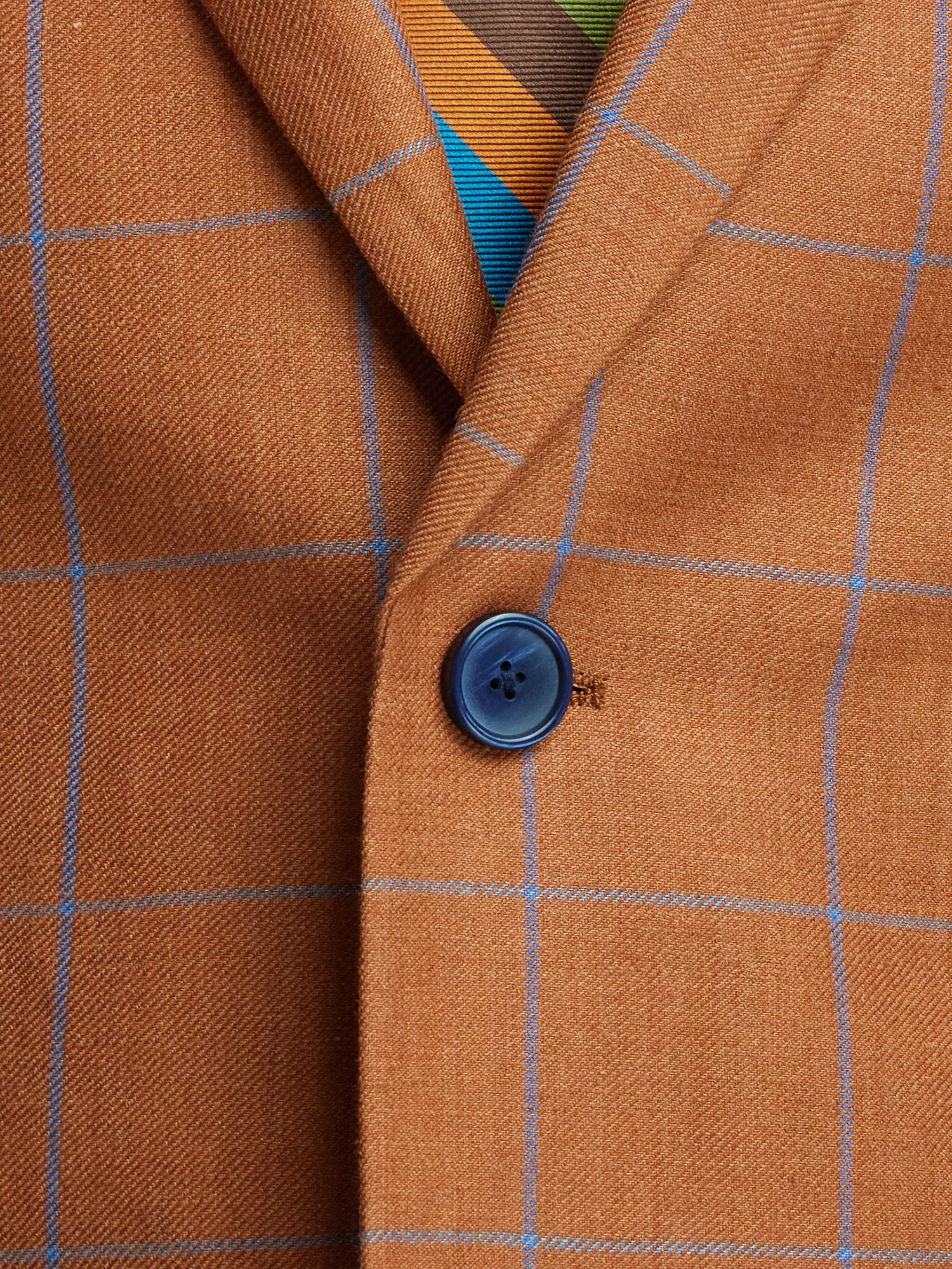 Linen Blend Windowpane Single Breasted Notch Lapel Sport Coat - Rust - Image 5
