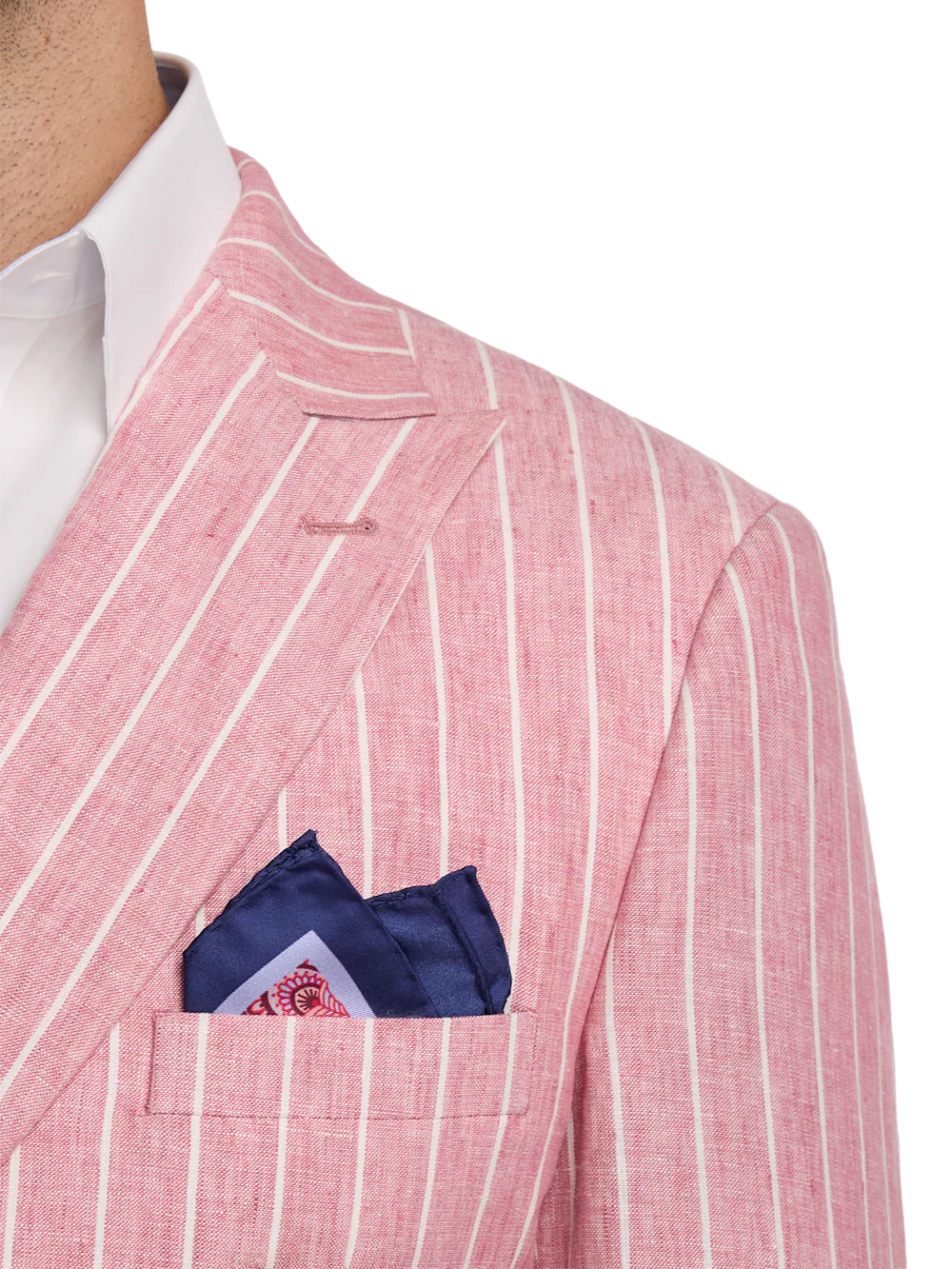 Linen Pinstripe Double Breasted Peak Lapel Suit - Pink/white - Image 6