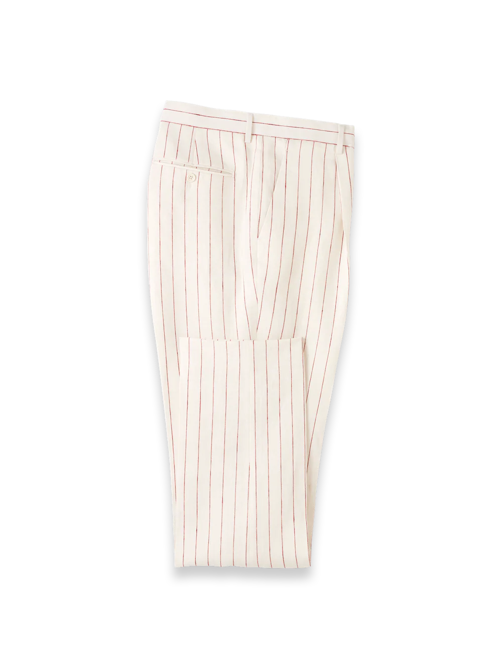 Linen Pinstripe Single Breasted Notch Lapel Suit - White/red - Image 9