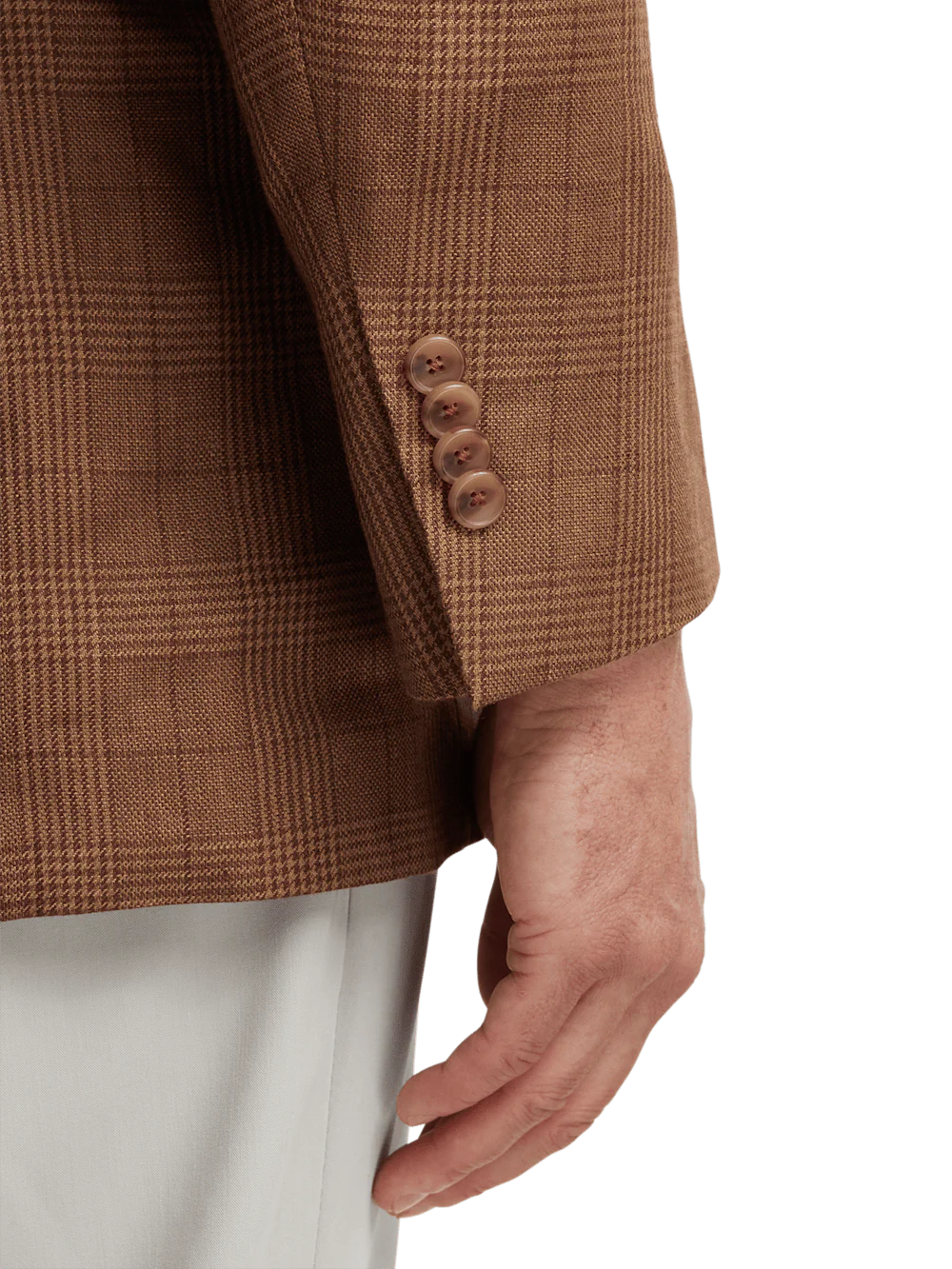 Linen Plaid Single Breasted Notch Lapel Sport Coat - Brown - Image 3