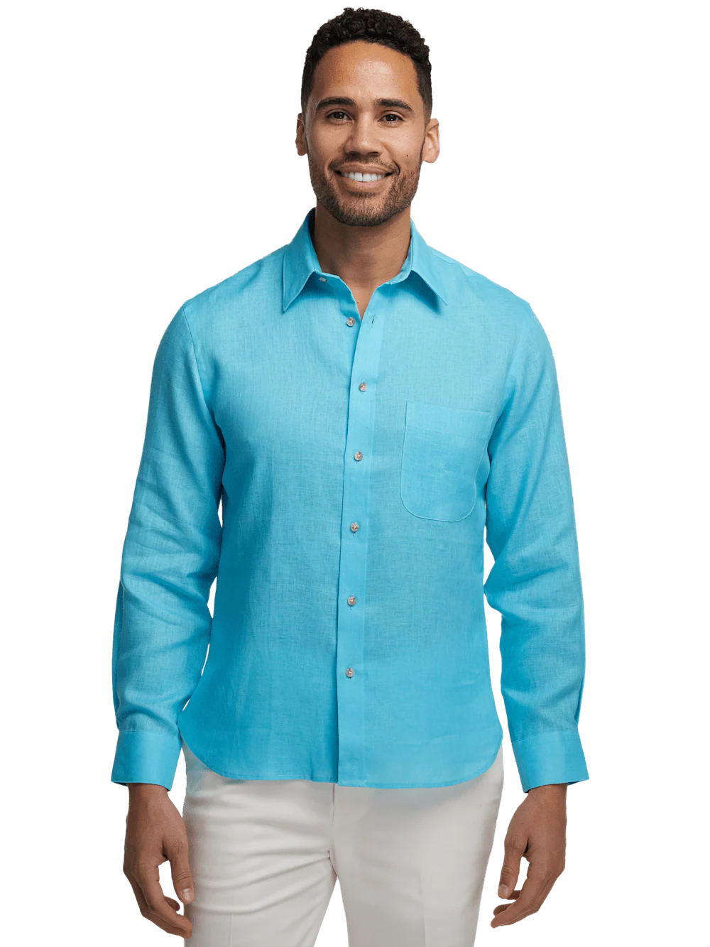 Linen Solid Casual Shirt - Aqua - Image 2