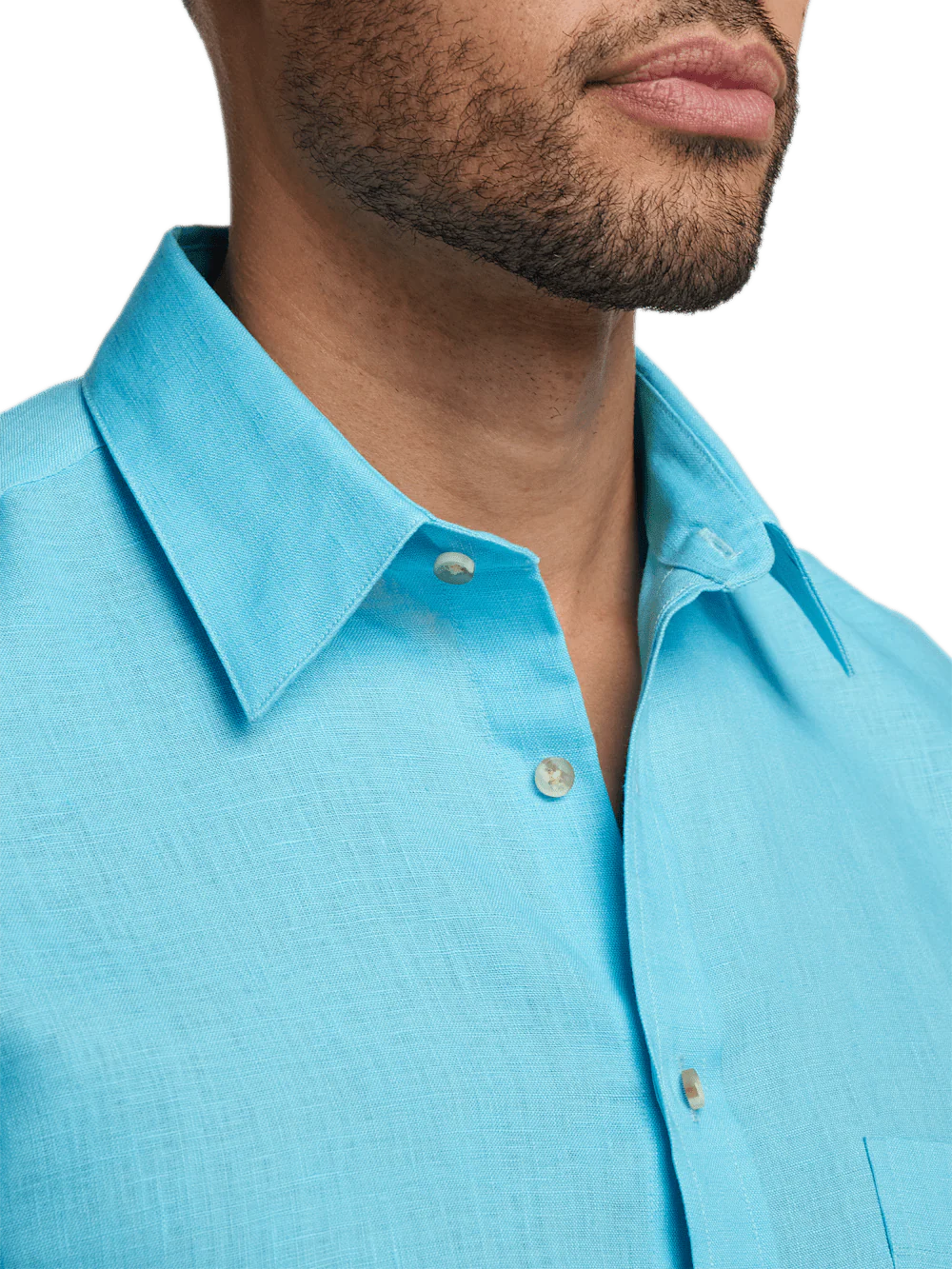 Linen Solid Casual Shirt - Aqua - Image 3