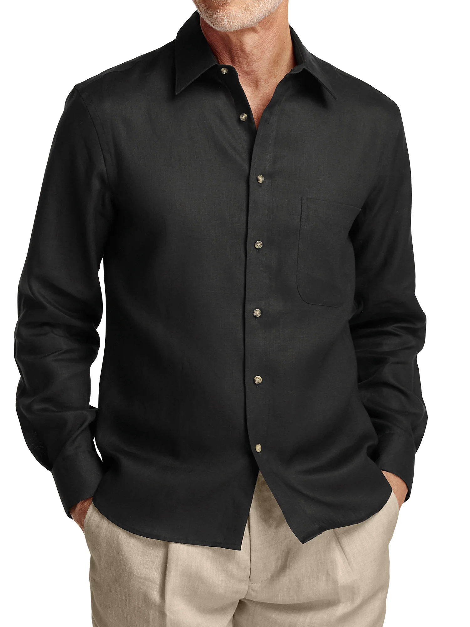 Linen Solid Casual Shirt - Black - Image 2