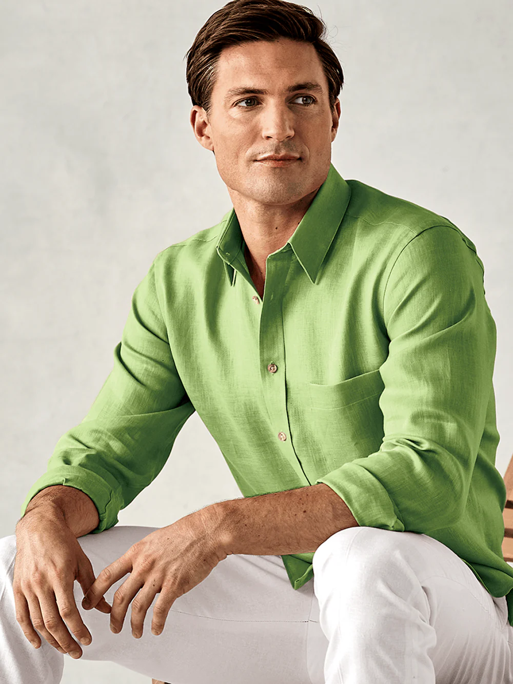Linen Solid Casual Shirt - Green - Image 8