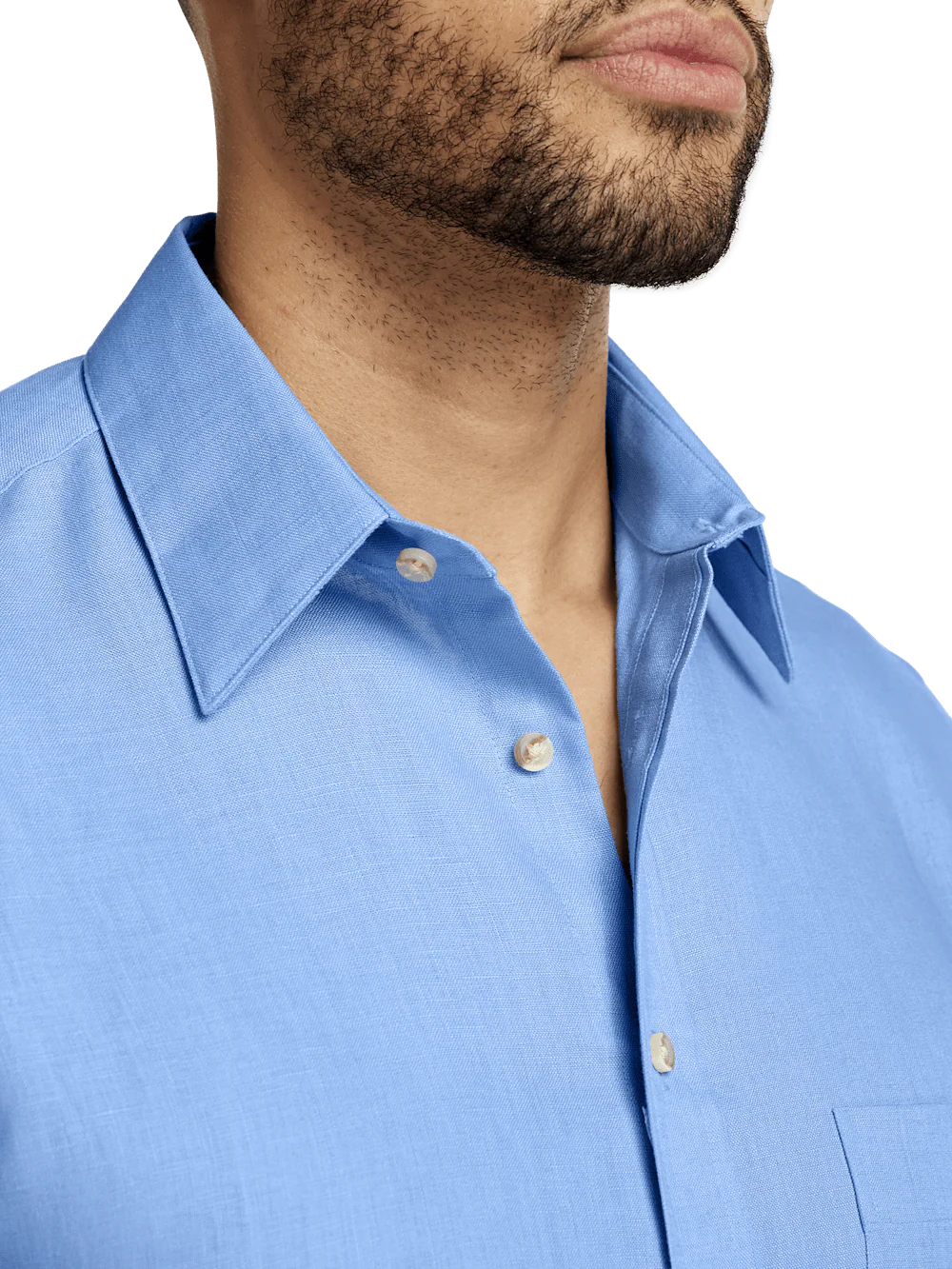 Linen Solid Casual Shirt - Light Blue - Image 3