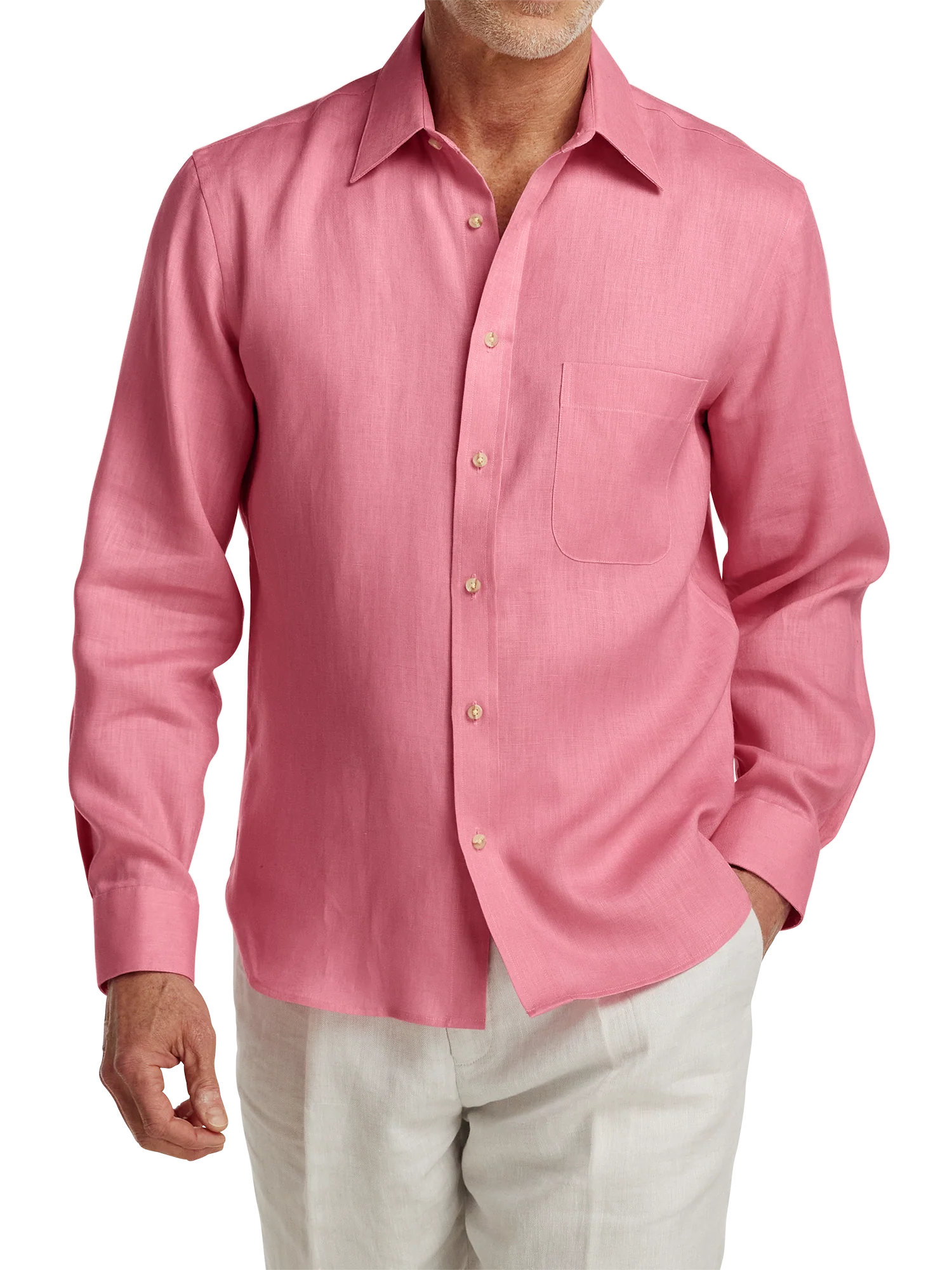 Linen Solid Casual Shirt - Pink - Image 2