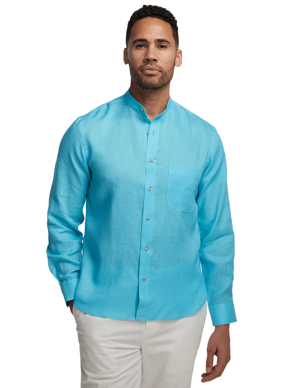 Linen Solid Casual Shirt - Aqua - Image 2