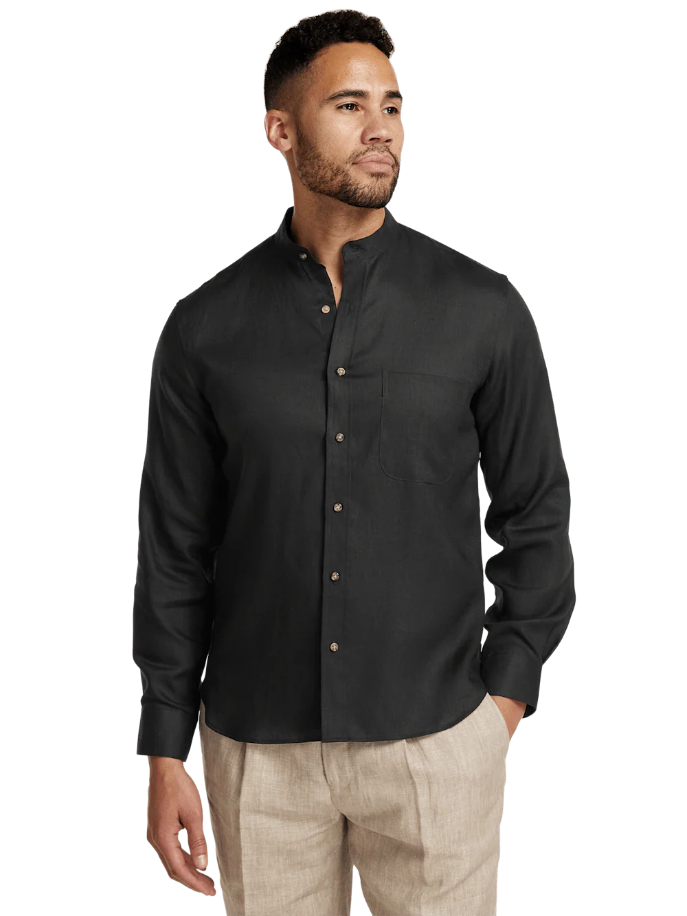 Linen Solid Casual Shirt - Black - Image 2