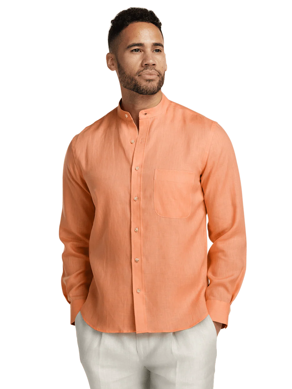 Linen Solid Casual Shirt - Coral - Image 2