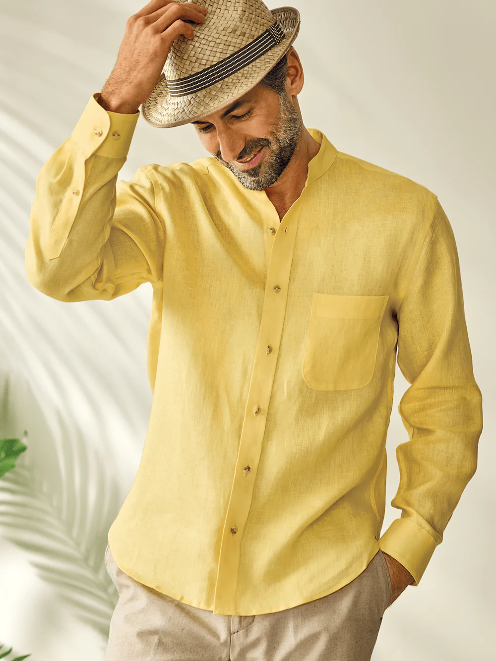 Linen Solid Casual Shirt - Yellow - Image 8