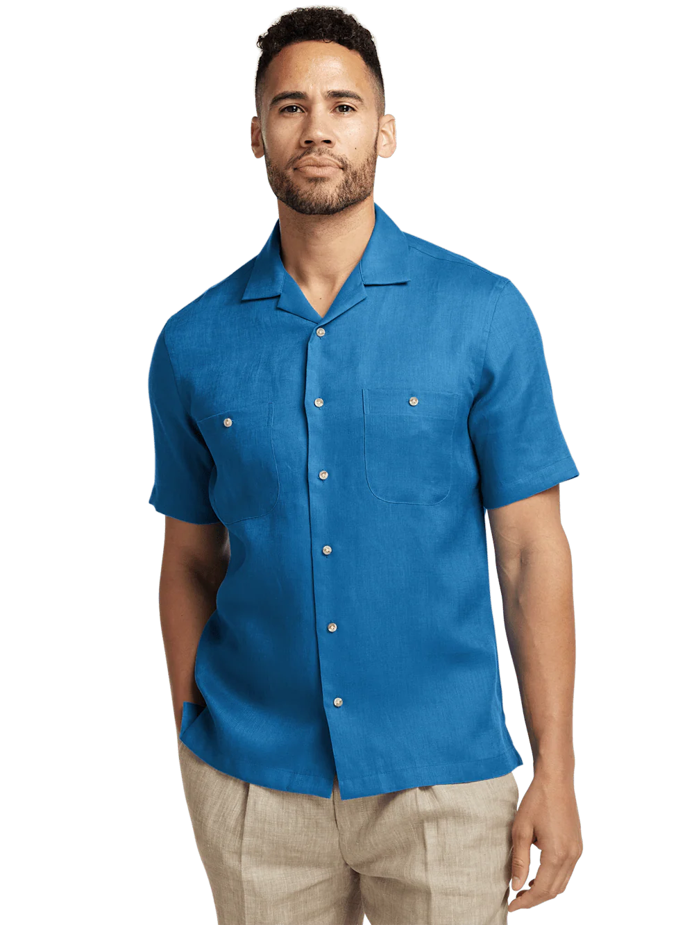Linen Solid Casual Shirt - Dark Blue - Image 2