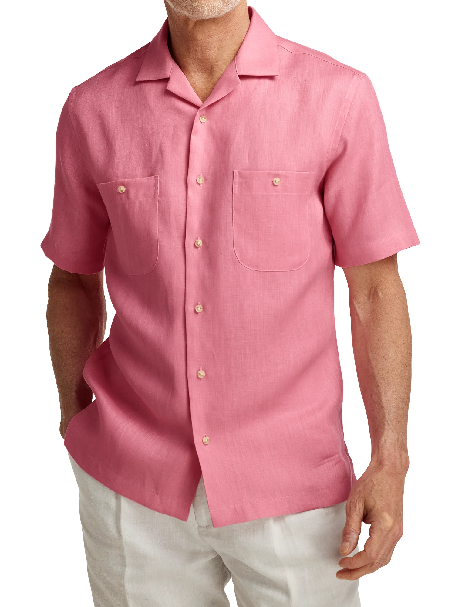 Linen Solid Casual Shirt - Pink - Image 2