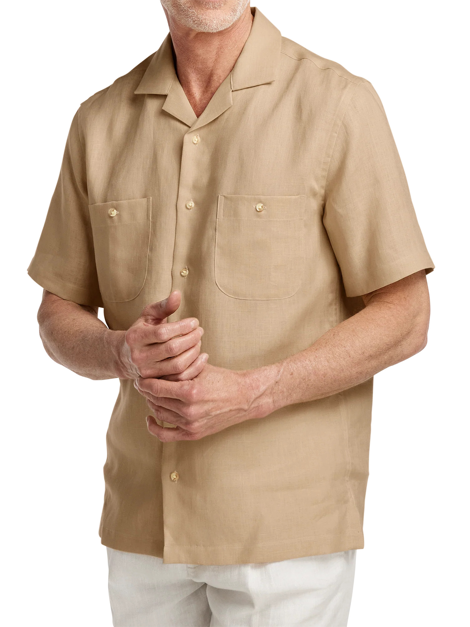 Linen Solid Casual Shirt - Tan - Image 2