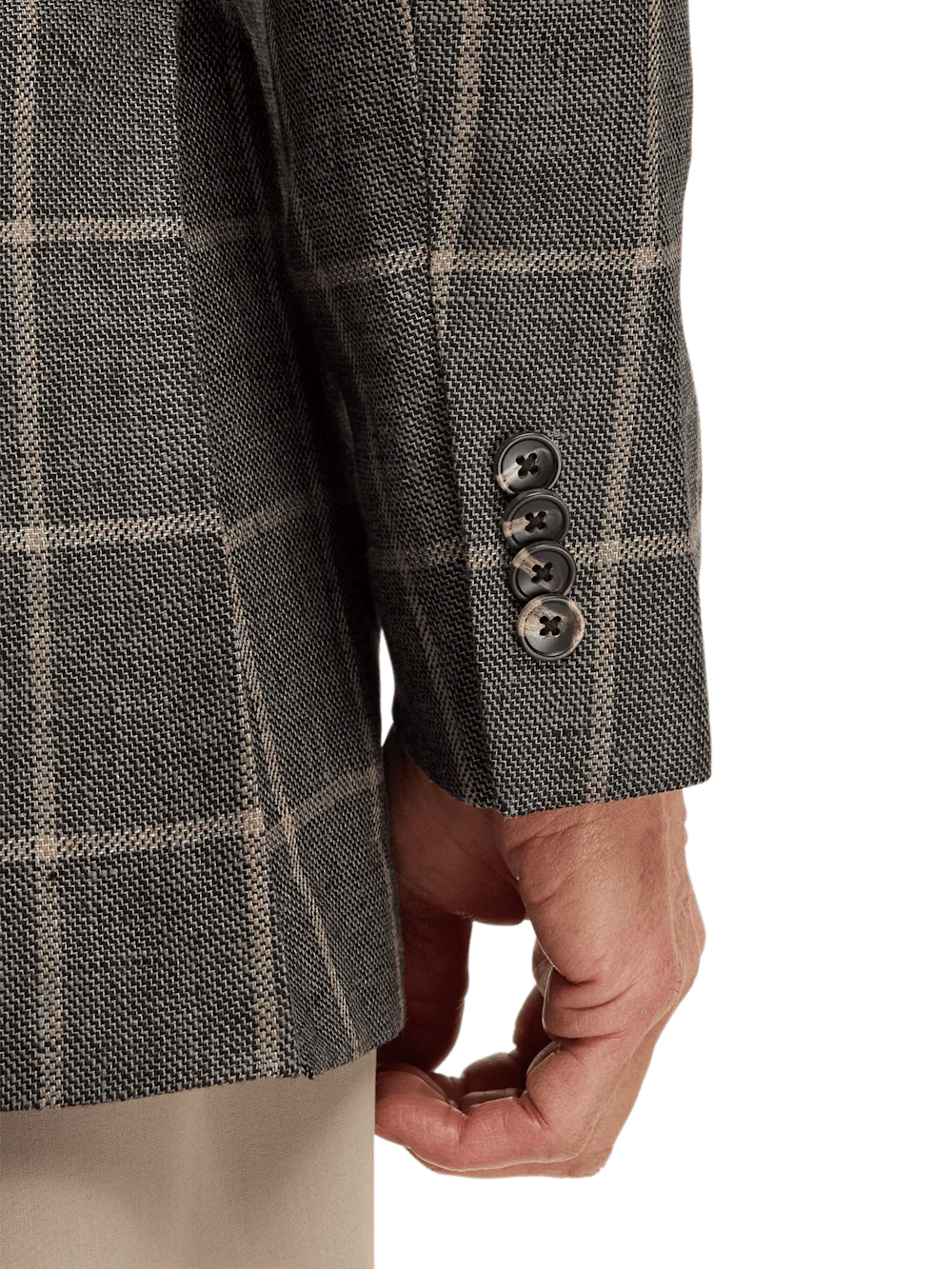 Linen Windowpane Single Breasted Notch Lapel Sport Coat - Charcoal - Image 3
