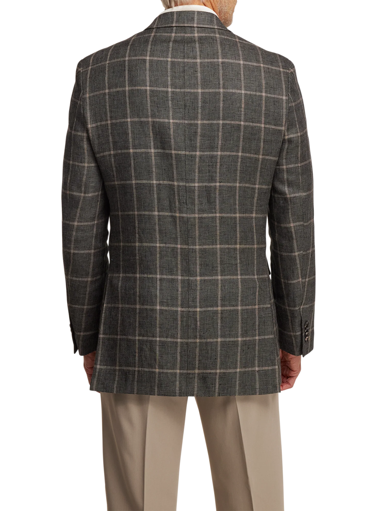 Linen Windowpane Single Breasted Notch Lapel Sport Coat - Charcoal - Image 7
