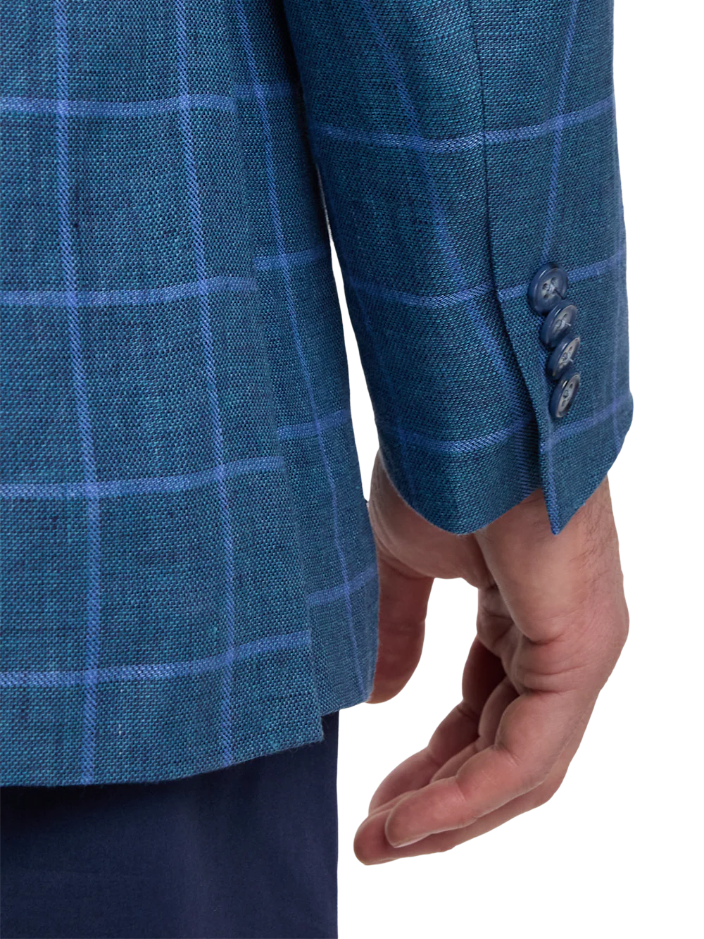 Linen Windowpane Single Breasted Notch Lapel Sport Coat - Blue/aqua - Image 3