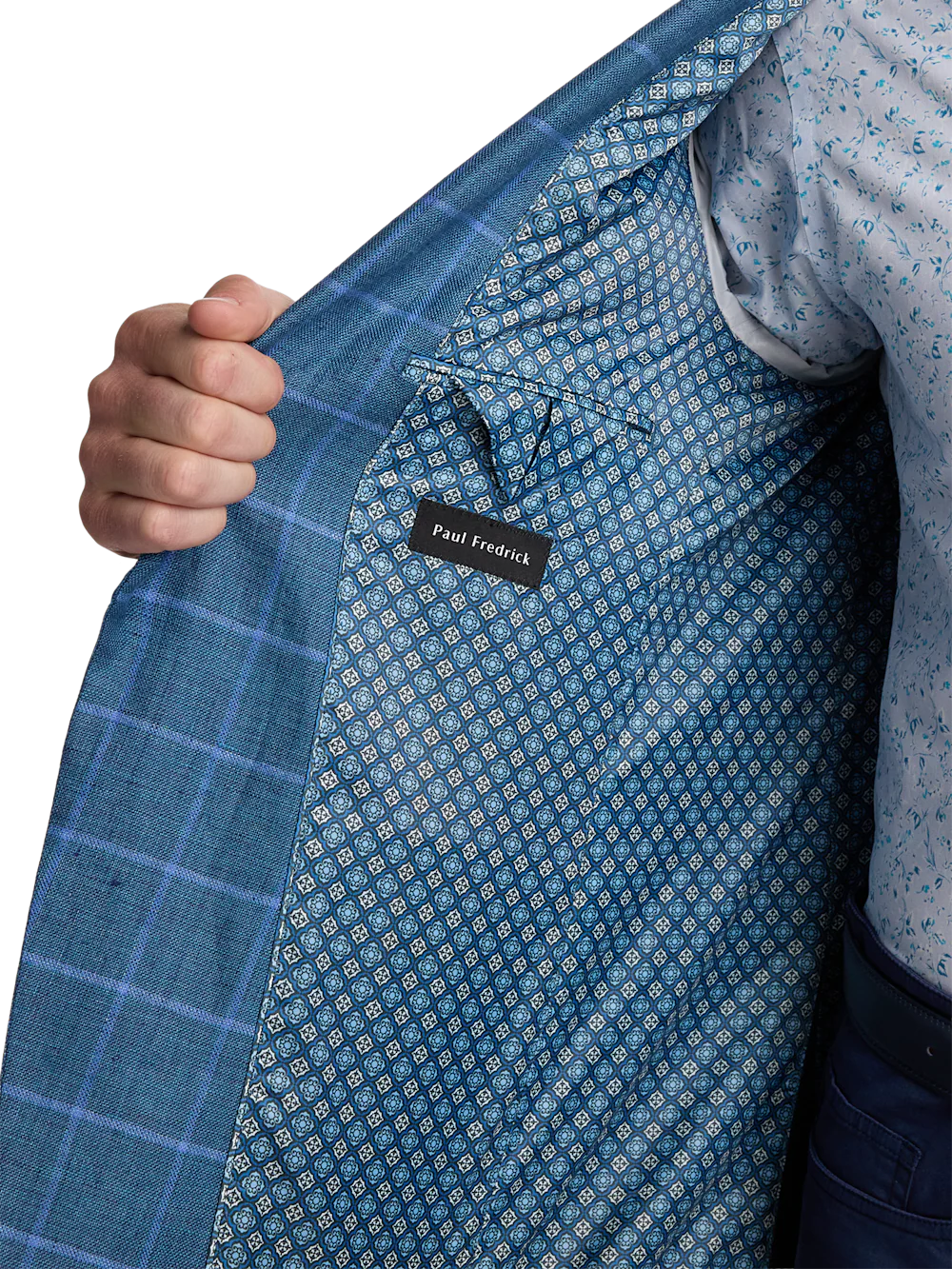 Linen Windowpane Single Breasted Notch Lapel Sport Coat - Blue/aqua - Image 4