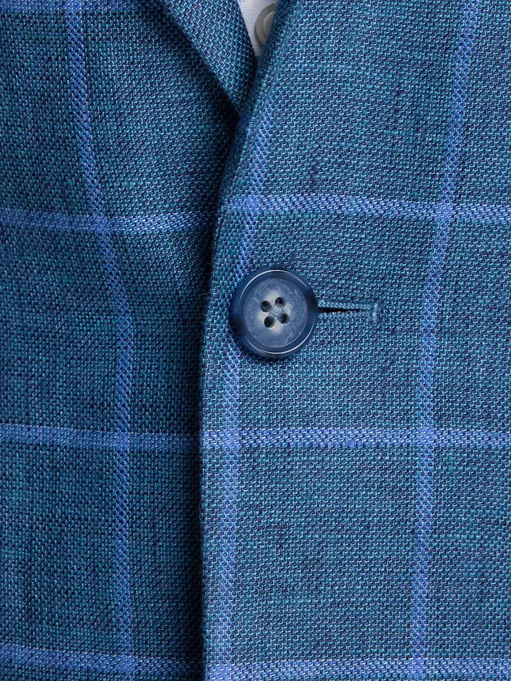 Linen Windowpane Single Breasted Notch Lapel Sport Coat - Blue/aqua - Image 5