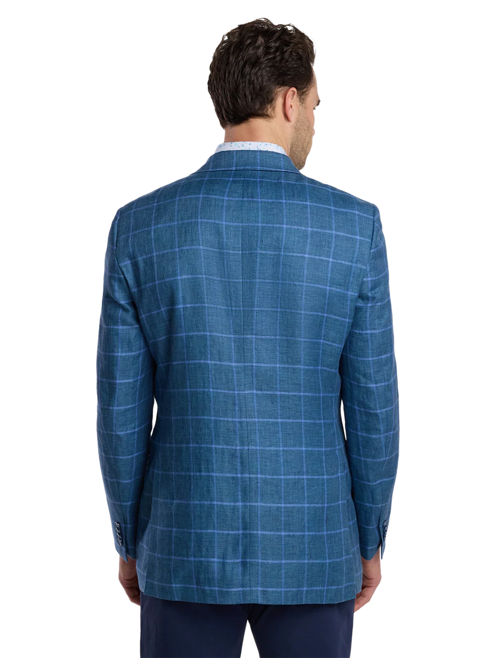 Linen Windowpane Single Breasted Notch Lapel Sport Coat - Blue/aqua - Image 7