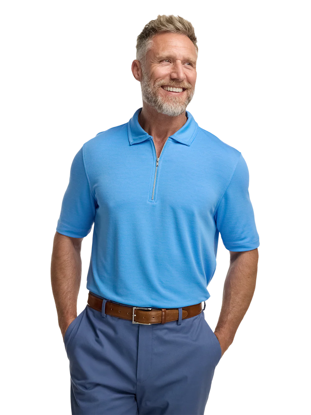 Lyocell Blend Quarter Zip Polo - Blue - Image 5