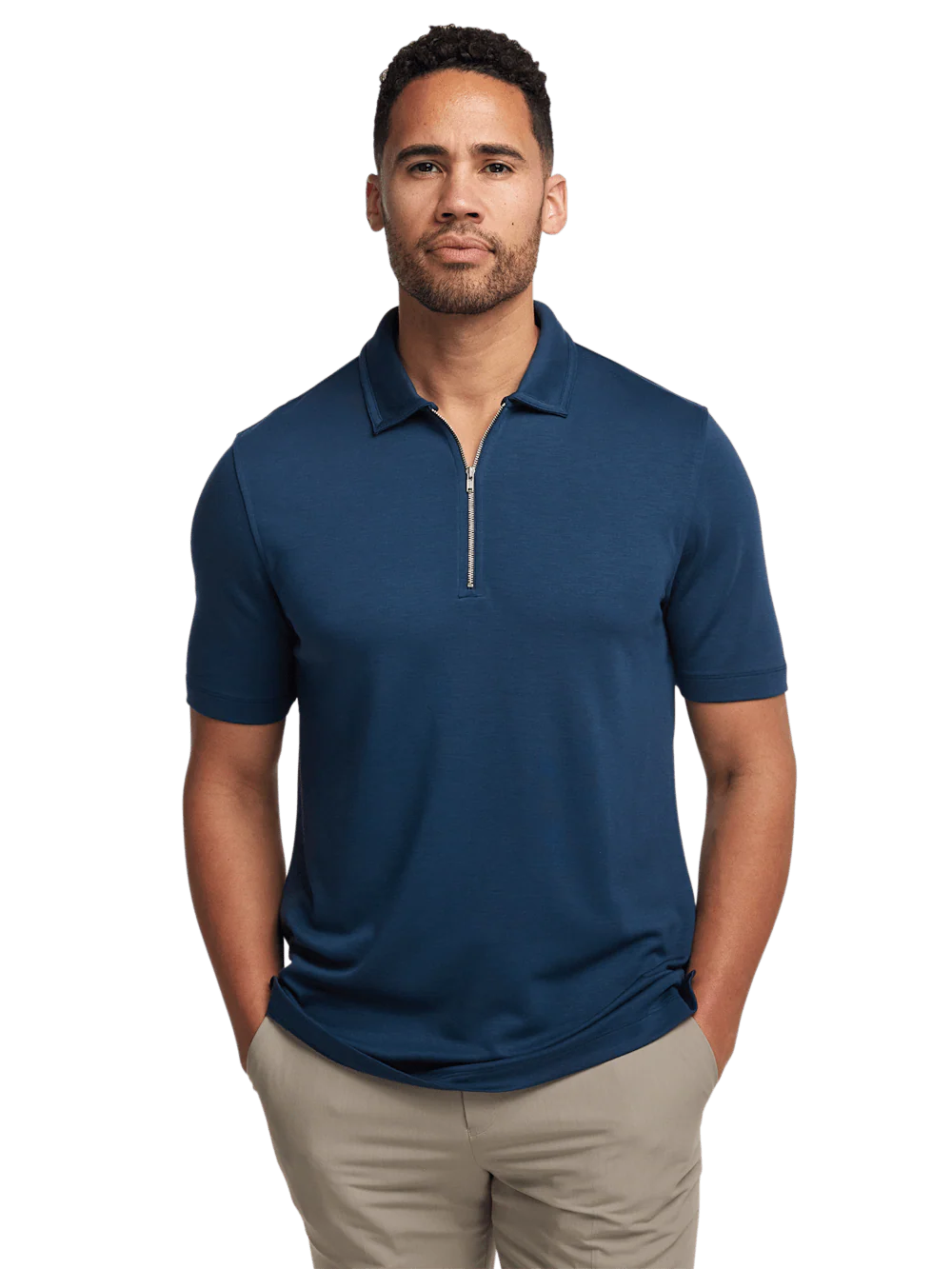Lyocell Blend Quarter Zip Polo - Navy - Image 2