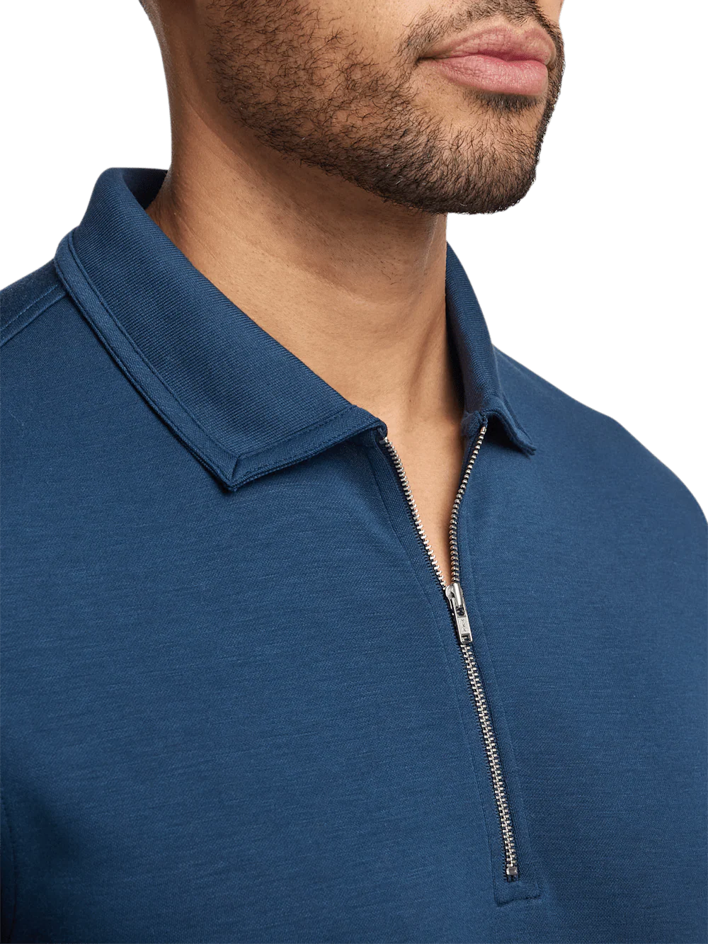 Lyocell Blend Quarter Zip Polo - Navy - Image 3