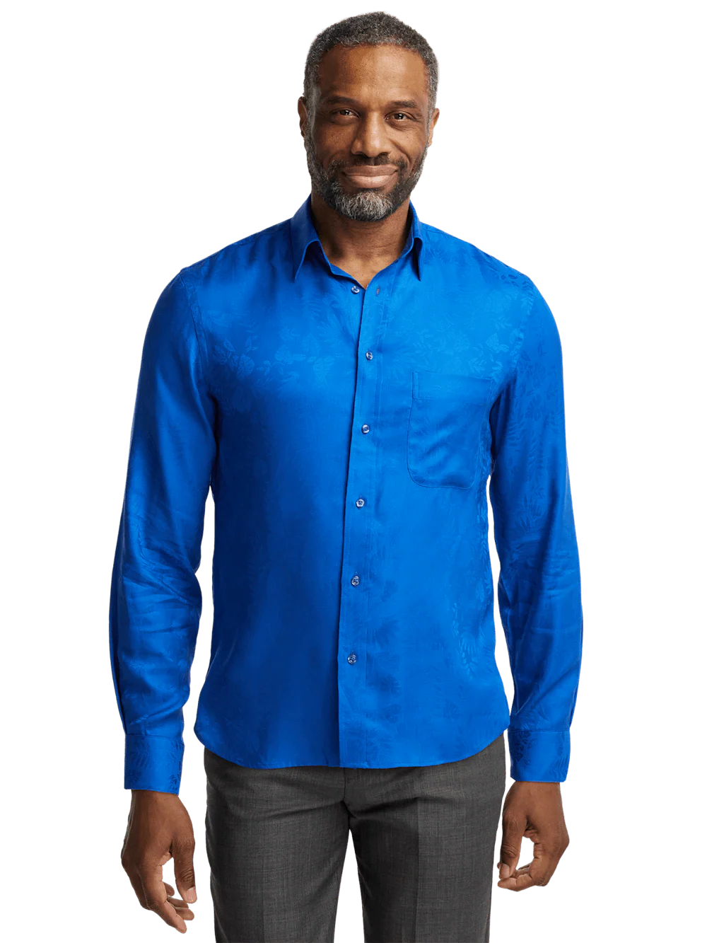 Lyocell Solid Jacquard Casual Shirt - Blue - Image 2
