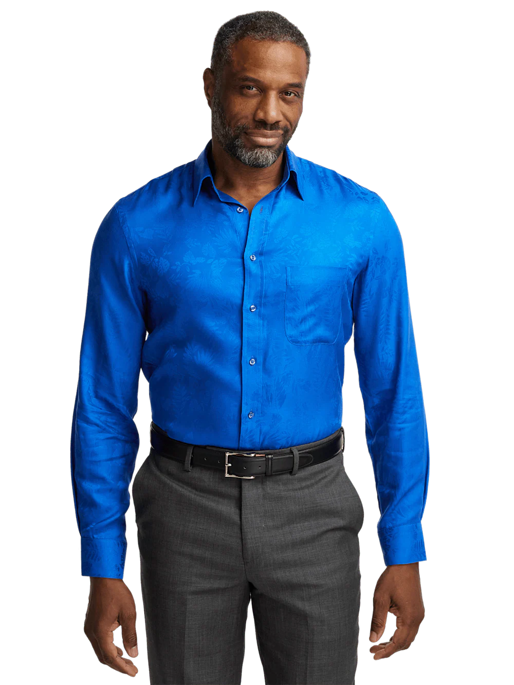 Lyocell Solid Jacquard Casual Shirt - Blue - Image 3