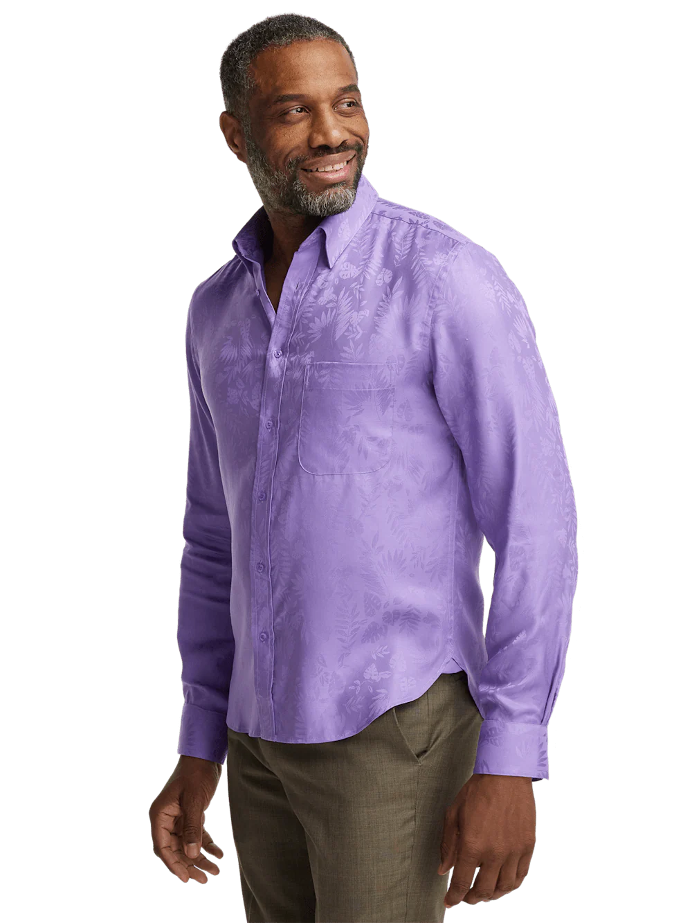 Lyocell Solid Jacquard Casual Shirt - Lavender - Image 2