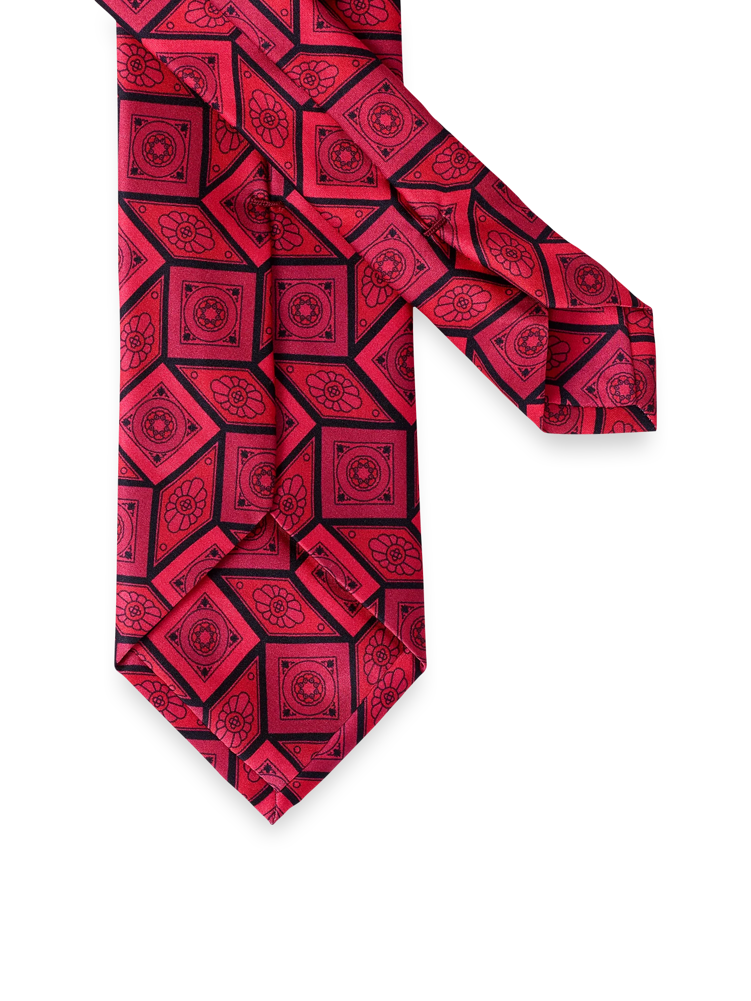 Medallion Printed Italian Silk Tie - Red - Image 3