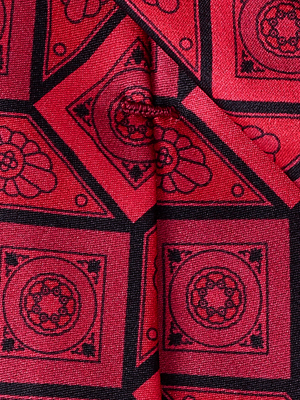 Medallion Printed Italian Silk Tie - Red - Image 4