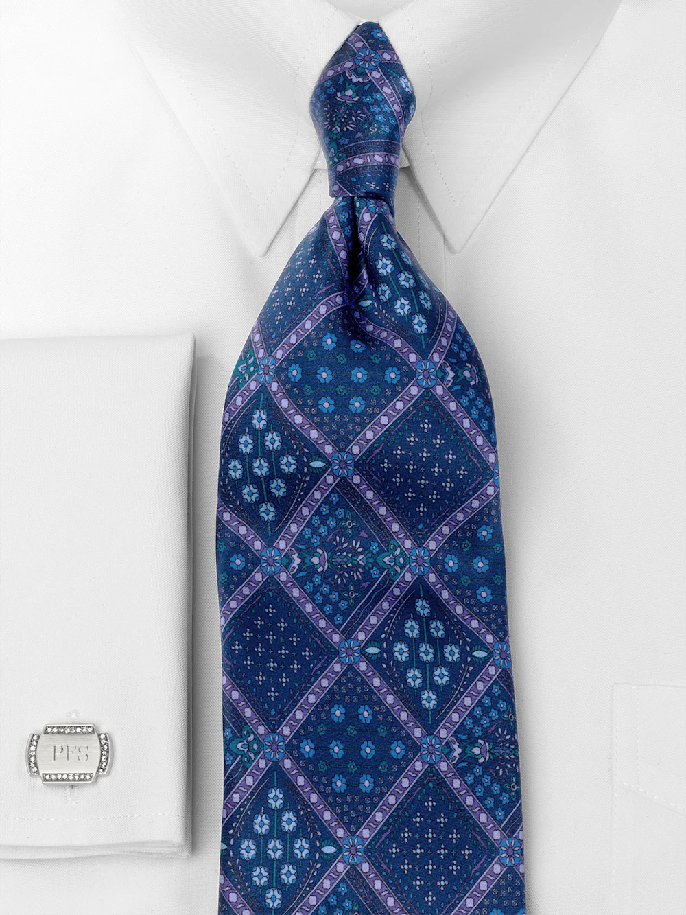 Medallion Printed Italian Silk Tie - Blue/purple - Image 2