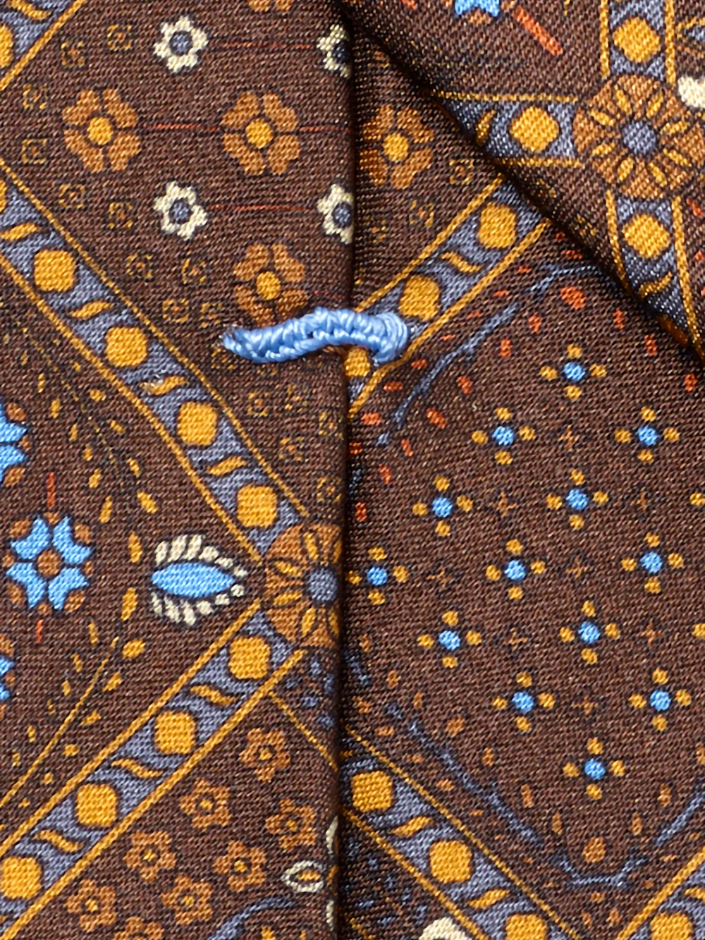 Medallion Printed Italian Silk Tie - Brown/blue - Image 4