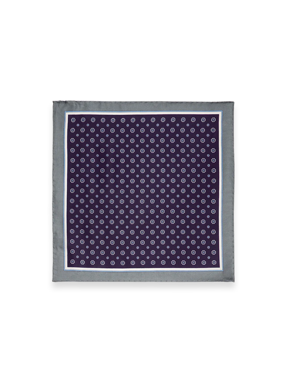 Medallion Silk Pocket Square - Purple/silver - Image 2