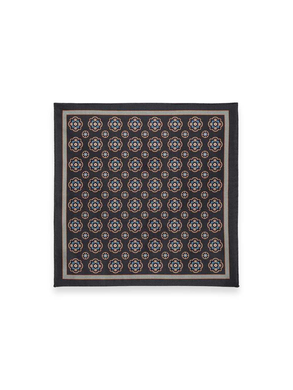 Medallion Silk Pocket Square - Grey Multi - Image 2