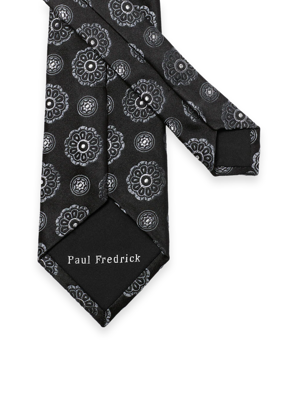 Medallion Woven Silk Tie - Black/silver - Image 3