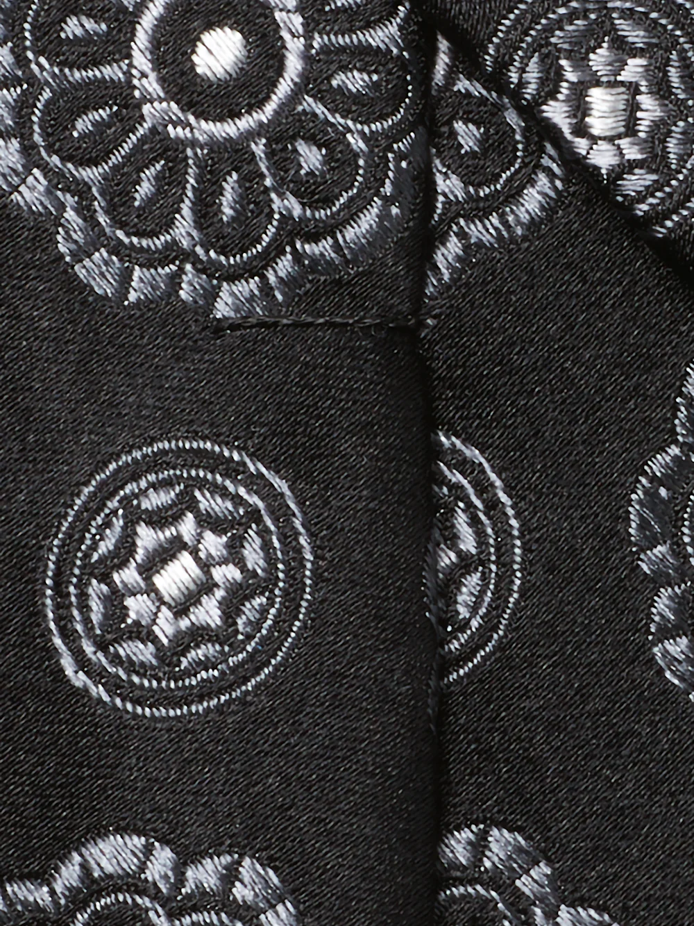 Medallion Woven Silk Tie - Black/silver - Image 4